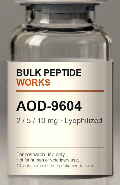 Vial of AOD-9604, labelled with the available strengths