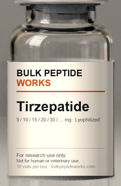 Vial of Tirzepatide, labelled with the available strengths